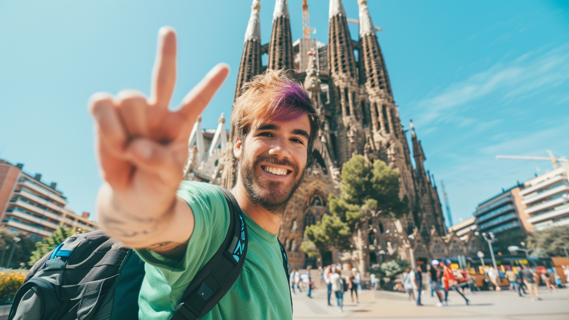 Estudante viajando confiantemente para um novo país