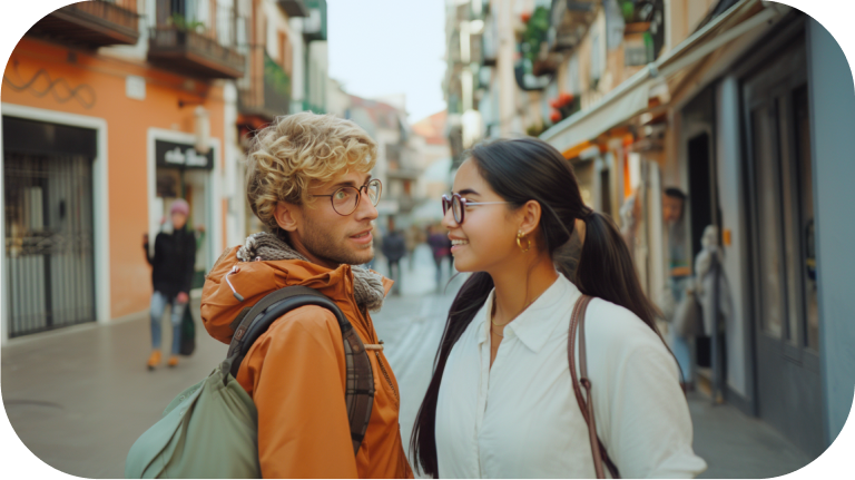 Dois estudantes se encontram na rua e tornam-se amigos através de intercâmbio de idiomas